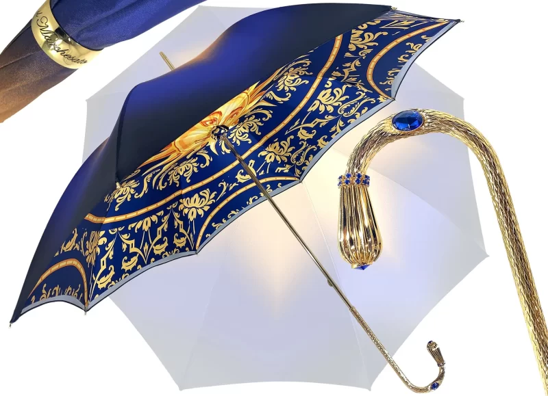 Magnifique Parapluie Double Canopée dans un luxueux satin bleu